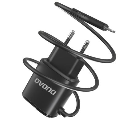 2. Dudao 2x USB Wandladegerät mit eingebautem 12 W Lightning Kabel schwarz (A2ProL schwarz)