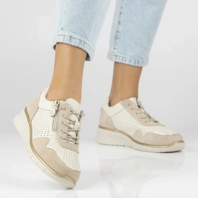 6. Damen-Sneaker aus Leder mit luftiger Keilsohle, beige, Filippo DP7605
