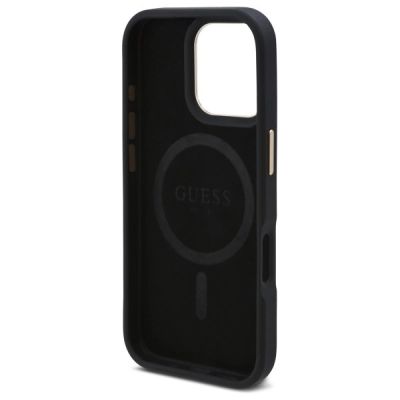 7. Guess 4G Logo Plate MagSafe-Hülle für iPhone 16 Pro – Schwarz