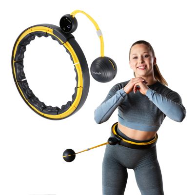 2. HHM21 HULA HOP SCHWARZ/GELB MIT MAGNETEN, TPE-SCHUTZ UND GEWICHT + HMS-ZÄHLER