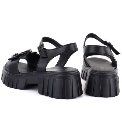 4. Schwarze Damen-Ledersandalen mit Plateau und Verzierungen, Vinceza 26-79611