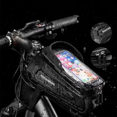8. Rockbros B68-1 Rahmenmontierte Fahrradtasche mit Handytasche, 1,7 l, schwarz