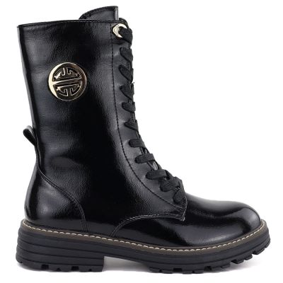 Damen-Ankle-Boots aus Lackleder, gefüttert, schwarz, Jezzi ASA259-10