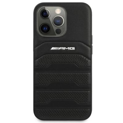 3. AMG AMHCP14LGSEBK iPhone 14 Pro 6.1 "schwarz / schwarzes Hardcase Leder geprägte Linien