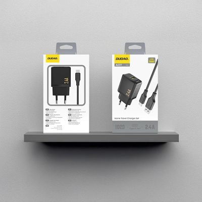 3. Dudao A23TEU 2,4A GaN USB-A Wandladegerät mit USB-A- und USB-C-Kabel – Schwarz