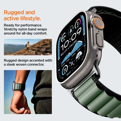 16. Armband Spigen WBF1 Armband für Apple Watch 44 / 45 / 46 / 49 mm - Schwarz und Grün