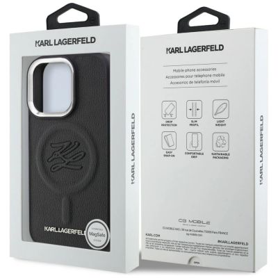8. Karl Lagerfeld MagSafe Hülle mit Initialen und Metalllogo für iPhone 16 Pro – Schwarz