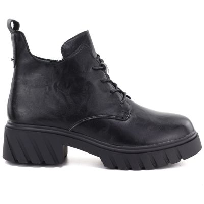 6. Schwarze Damen-Ankle-Boots aus Leder mit Plateausohle, Modell M.Daszyński SFY2502-11ac