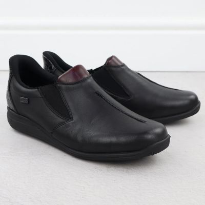 13. Damen-Lederschuhe mit Keilabsatz, schwarz, Rieker 47253-00