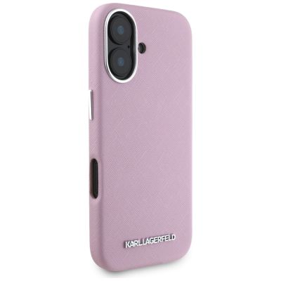 4. Karl Lagerfeld Saffiano Vollständig umwickelte längliche Metalllogo-MagSafe-iPhone 16-Hülle - Rosa