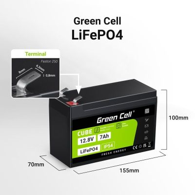 3. GREEN CELL LIFEPO4 CUBE-AKKU 7AH 12V/12,8V 89,6Wh LFPGC12V7AH