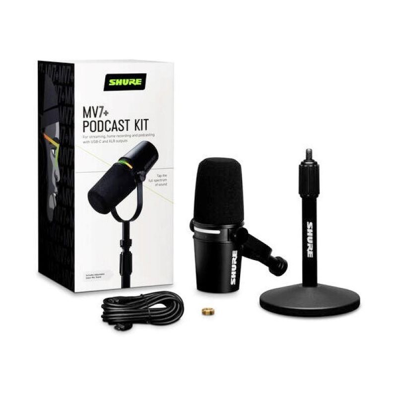 5. Shure MV7+-K-BNDL – Voice-Over-/Vocal-Mikrofon mit XLR-/USB-C-Anschluss, Schwarz + GATOR-Tischstativ