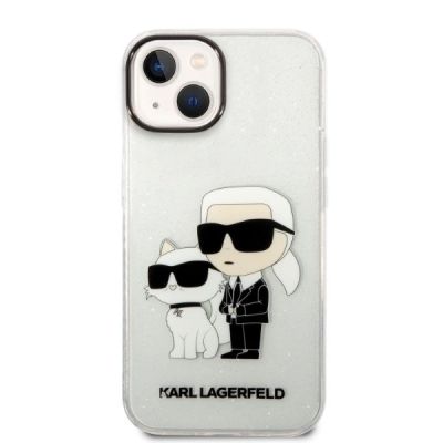3. Karl Lagerfeld Glitzer Karl&Choupette Hülle für iPhone 14 Plus – transparent