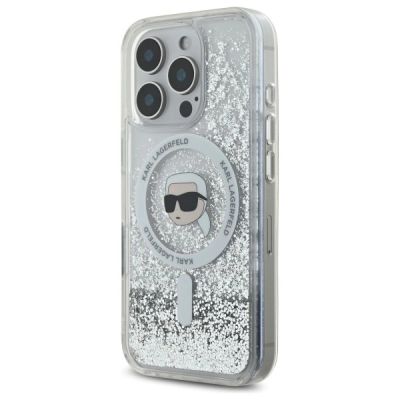 2. Karl Lagerfeld Liquid Glitter Karl Head Magsafe Hülle für iPhone 16 Pro – transparent