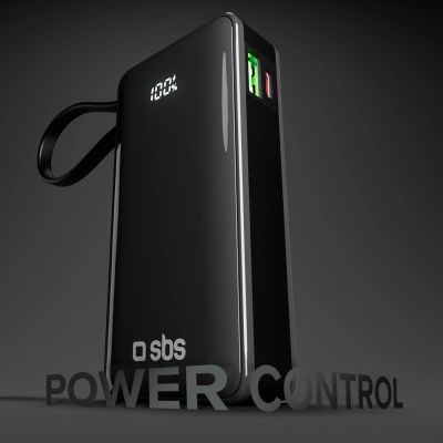 5. Powerbank SBS 10000 mAh 20W mit integriertem USB-C-Kabel und Digitalanzeige - schwarz