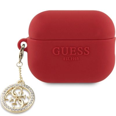 Guess GUAP23DSLGHDF AirPods Pro 2-Abdeckung roter 3D-Gummi-4G-Diamant-Charm