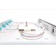 4. FO-Patchpanel mit Geräten, 19 Zoll, 1 HE, 6x LC DX, OM3, Anschlusskabel, Adapter, Einschubfächer, verschiebbar, grau