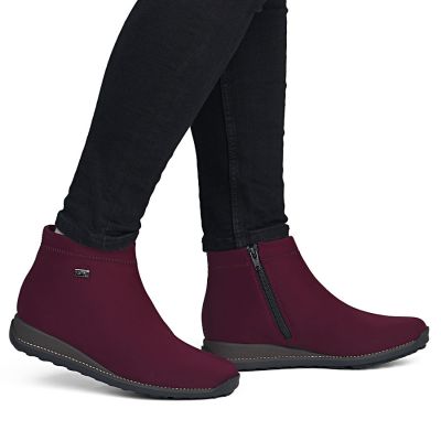 6. Rieker TEX 98251-35 wasserdichte, gefütterte Damen-Ankle-Boots in Burgunderrot