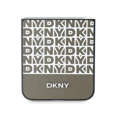 5. DKNY Repeat Pattern Bottom Stripe Hülle für Samsung Galaxy Z Flip 6 – braun