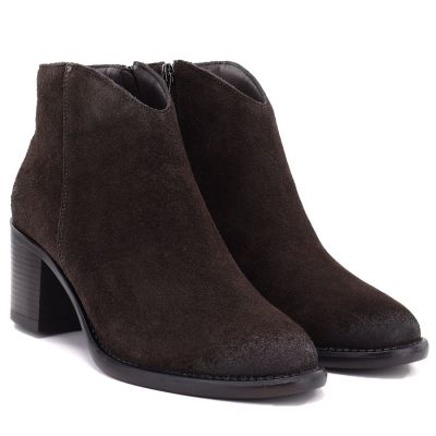 4. Damen-Ankle-Boots aus Leder mit Blockabsatz, Wildleder, Schokoladenbraun, Campbell JE19473