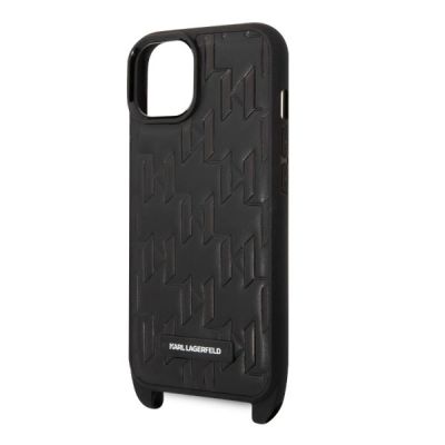5. Karl Lagerfeld Monogram Plaque Logo Strap Case für iPhone 14 / 15 / 13 6.1" - Schwarz