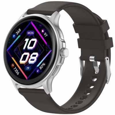 2. GRAVITY GT12-7 Damen-Smartwatch, schwarzes Silikonarmband + silbernes Armband