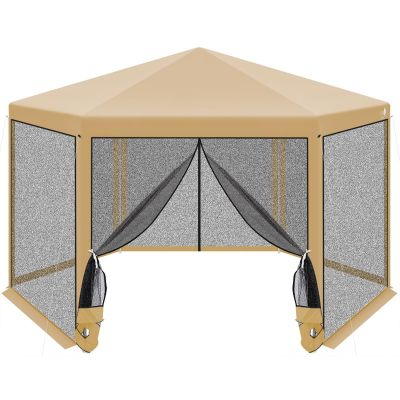 Sechseckiger Gartenpavillon 2x2x2x2,5 m mit Moskitonetz, beige