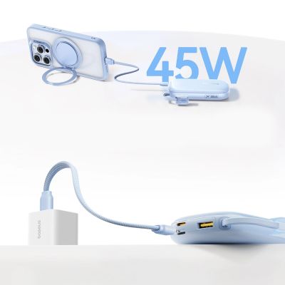 9. Baseus EnerFill FC21 Qpow 3 Ultra 10000mAh 45W Powerbank mit abnehmbarem USB-C-/ Lightning Kabel – Blau