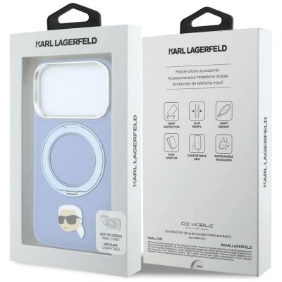 8. Karl Lagerfeld Hülle mit Ringständer, 360°-Kopf-Pin und MagSafe-Funktion für iPhone 18 Pro / 17 Pro – Hellblau