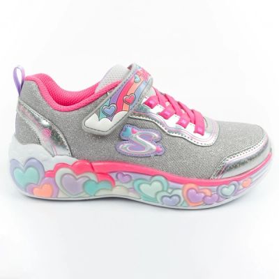 Skechers S Lights LED Kinderschuhe mit Klettverschluss für Mädchen, Grau