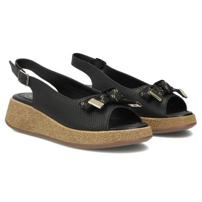 4. Damen-Keilsandalen aus Leder mit durchbrochenem Muster, schwarz, Filippo DS7582