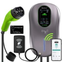 Qoltec EV-Ladestation Typ 2 für Elektroautos und Hybridfahrzeuge | 22 kW | LCD | 2 Ladekarten | 3-phasig | Wallbox | Hotelsystem | 5 m