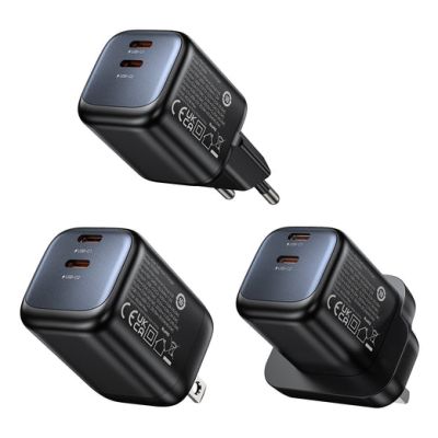 26. UNITEK 2x GAN 45W Ladegerät, 2x USB-C PD 3.0, QC, Schwarz