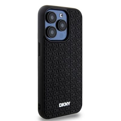 4. DKNY 3D Rubber Repeat Pattern Hülle für iPhone 15 Pro Max – Schwarz