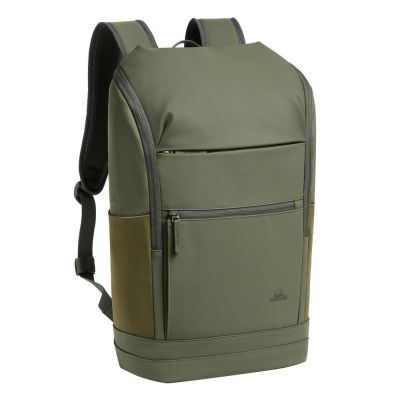 24. Rivacase Eden Rucksack Reiserucksack Olivgrünes gewachstes Leder (Pull-Up), Polyester, recyceltes Polyethylenterephthalat (rPET)