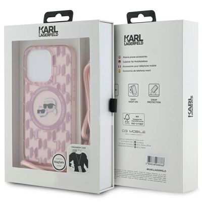 7. Karl Lagerfeld IML Crossbody Monogram Karl & Choupette Head MagSafe-Hülle für iPhone 15 Pro – Rosa
