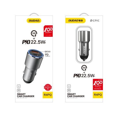 5. Dudao USB / USB Autoladegerät Typ C Power Delivery Schnellladung 22,5 W Grau (R4PQ)