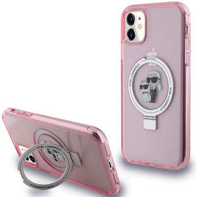 Karl Lagerfeld Ring Stand Karl&Choupette MagSafe Hülle für iPhone 11 / Xr – Rosa