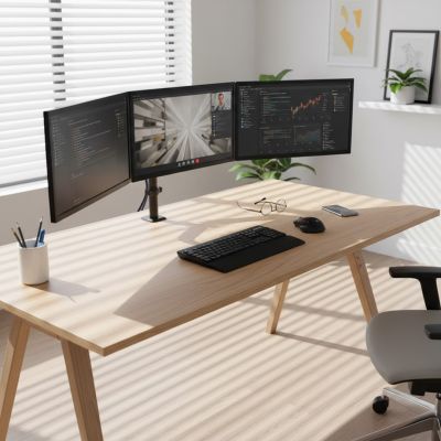 18. MACLEAN 3-Monitor-Halterung, Gasfeder, 17"-27", 2-8 kg, Schwarz MC-137