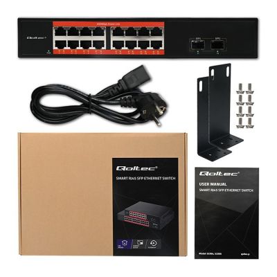 8. Qoltec Netzwerk-Switch Gigabit Ethernet | 16x RJ45 | 2x SFP | 1000 Mbit/s