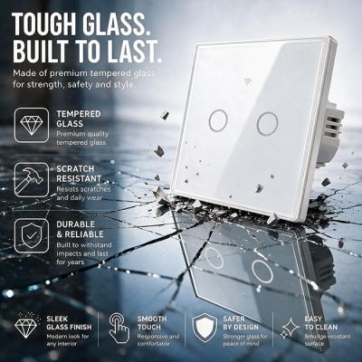 10. QOLTEC LICHT-EIN/AUS-SCHALTER | 2-KANAL-TOUCH-BEDIENUNG | WLAN | TIMER | TUYA | WEISS