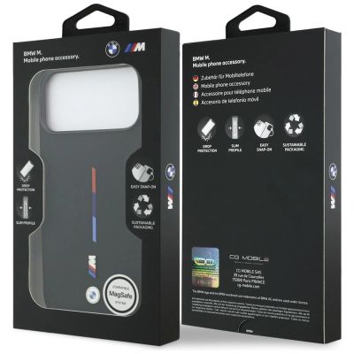 8. BMW M Silikon-MagSafe-Hülle mit dreifarbiger Linie für iPhone 17 Pro Max – Schwarz