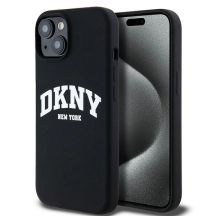 DKNY Liquid Silicone MagSafe Hülle mit weißem Logo-Aufdruck für iPhone 15 / 14 / 13 - Schwarz