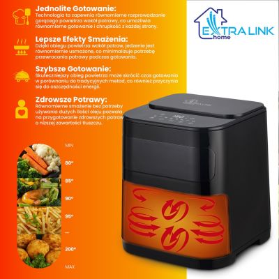 17. Extralink Heißluftfritteuse 5,2 l EU SJ-520 Einzeln 5,2 l Heißluftfritteuse Schwarz