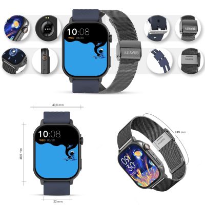 11. Smartwatch Gravity GT15-4 mit blauem Silikonarmband + Titanarmband
