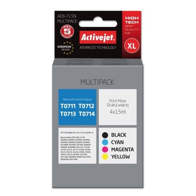 Activejet AEB-715N Tinte (ersetzt Epson T0715; Supreme; 4 x 15 ml; Schwarz, Rot, Blau, Gelb)
