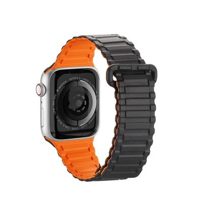 2. Dux Ducis Armband (Armor-Version) Apple Watch SE-Armband, 9, 8, 7, 6, 5, 4, 3, 2, 1 (41, 40, 38 mm) Silikon-Magnetbandarmband Schwarz/Orange