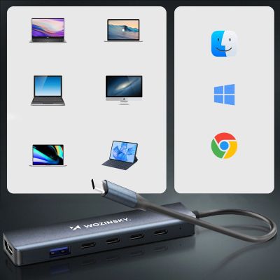 6. USB-C 6 in 1 Hub Wozinsky WHBC10Y4S Multifunktional, Aluminium, mit 25 cm Kabel - Grau