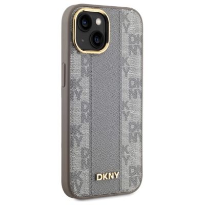 4. DKNY Leather Checkered Mono Pattern MagSafe-Hülle für iPhone 15 Plus – Beige