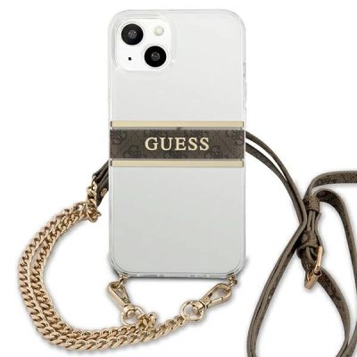 3. Guess GUHCP13SKC4GBGO iPhone 13 mini 5.4" Transparente Hardcase 4G Brown Strap Gold Chain